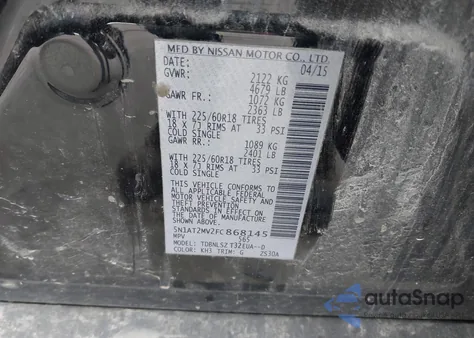 2015 Nissan Rogue Sl z USA, uszkodzony, nr VIN 5N1AT2MV2FC868145